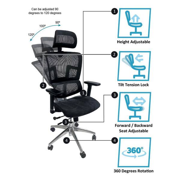 Ergomax Ergonomic Adjustable Executive Office Chair w/ Headrest and Black Mesh