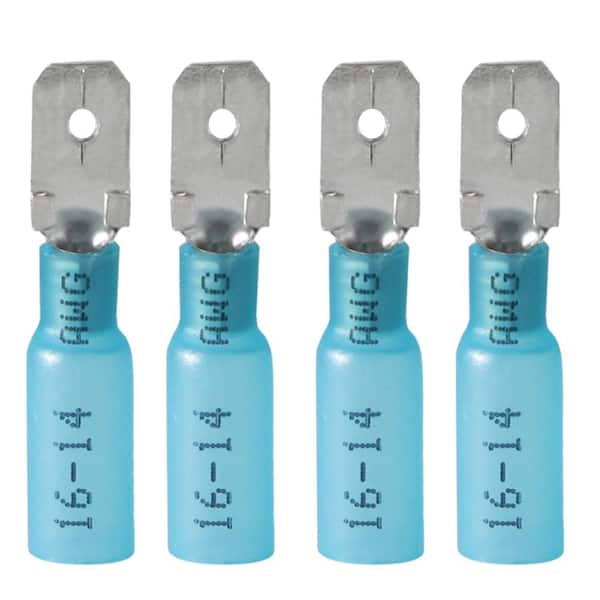 100-Pc Heat Shrink Male Spade Connectors Blue 16-14 AWG Quick Disconnect Waterproof Electrical Spade Terminals