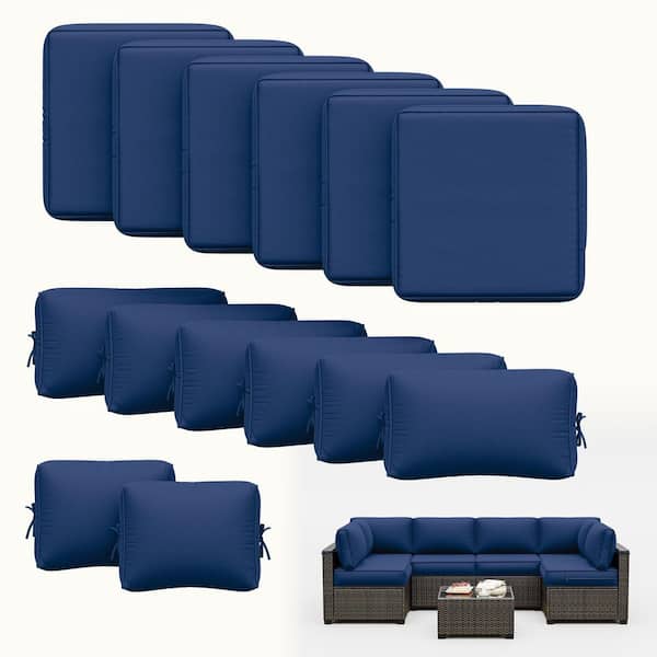 26 in. x 26 in. x 5 in. (14-Piece) Deep Seating Outdoor Lounge Chair Sectional Cushion Blue