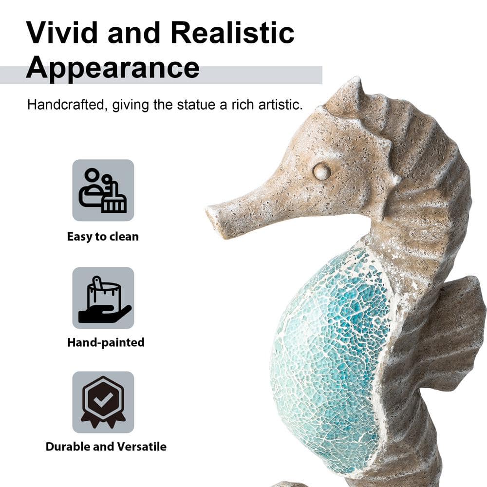 21" Faux Granite and Mosaic Marine Sea Horse Sculpture