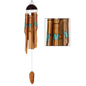 Asli Arts Collection, Butterfly Bamboo Chime, 25 in. Teal Wind Chime CBUT
