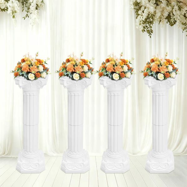 34.65 in. H White Roman Pillars Flower Pot Columns Wedding Party Event Road Decorative Columns (4-Pack)