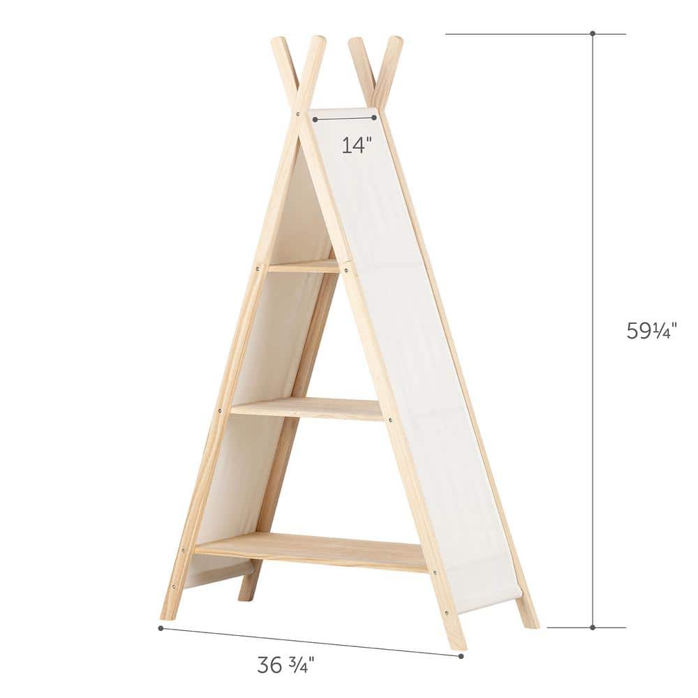 59.25" Natural Pine and White Cotton Teepee Shelving Unit