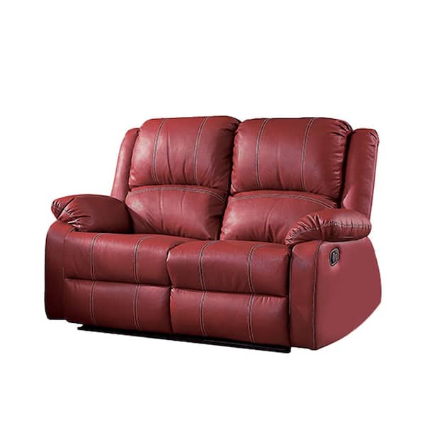 Acme Furniture Zuriel 37 in. Red PU Faux Leather 2-Seats Loveseats with Motion