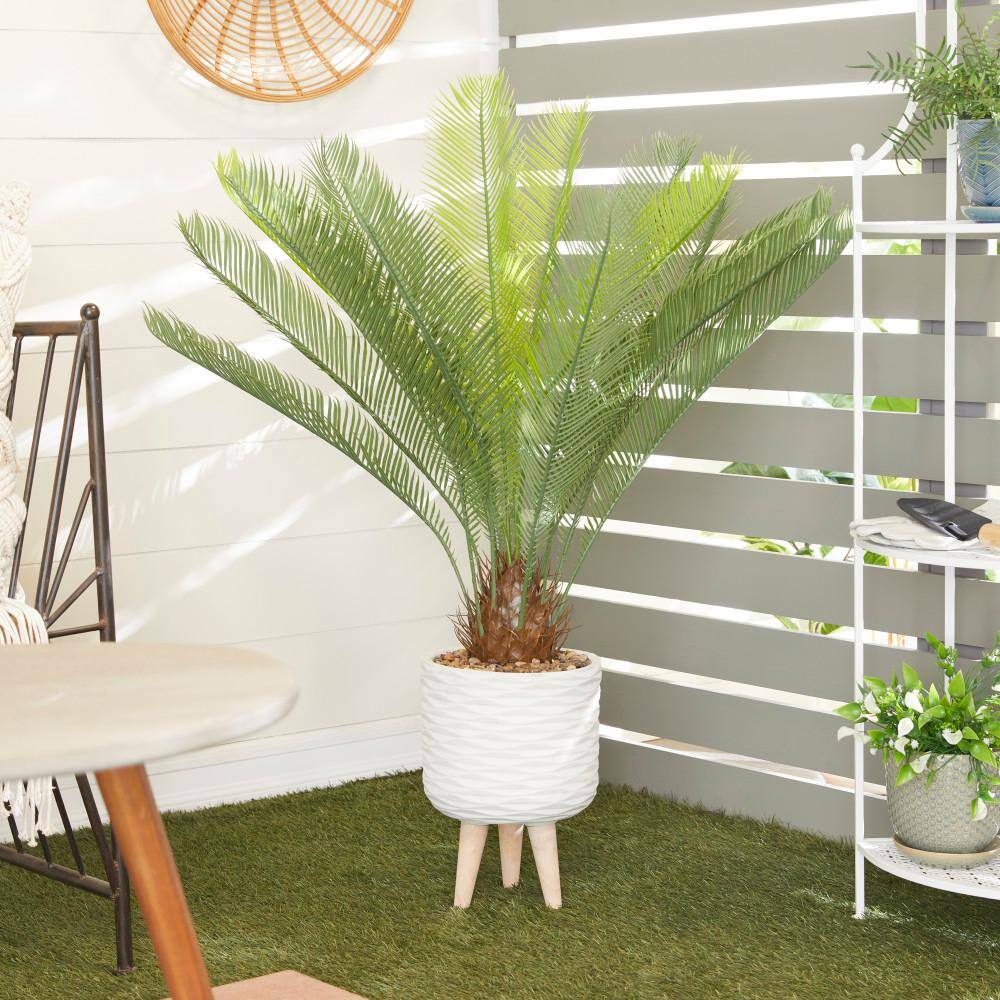 Elegant 43" White Potted Faux Palm Floor Plant with Lights