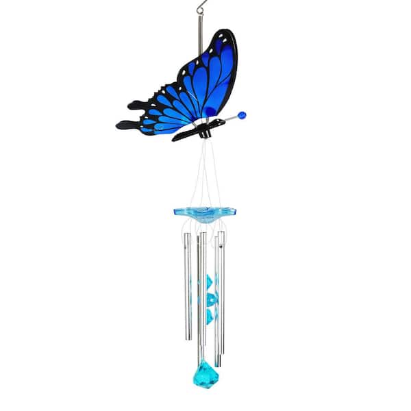 Exhart 7 in. Windy Wing Butterfly Blue Metallic Plastic and Metal Wind Chimes