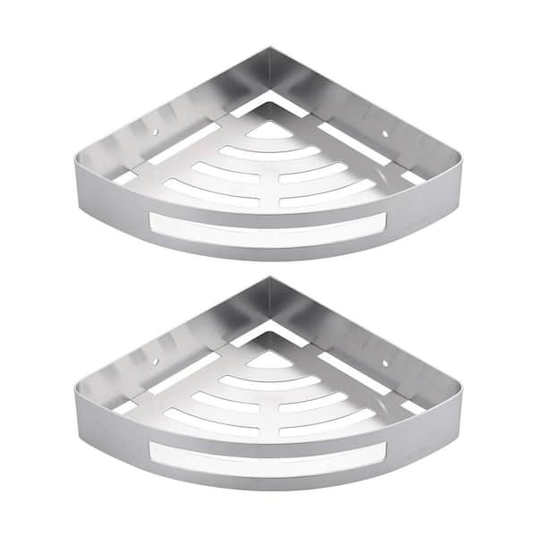 2-Pieces 8.39 in. W x 1.78 in. H x 8.39 in. D Stainless Steel Bathroom Triangle Corner Shelves in Brushed Nickel