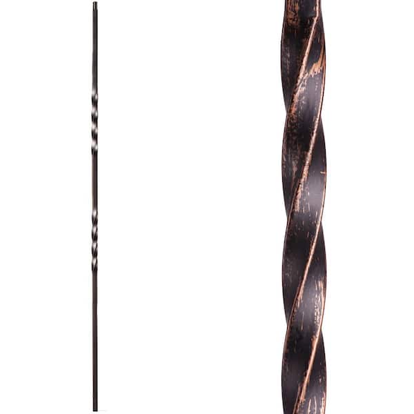 HOUSE OF FORGINGS Twist and Basket 44 in. x 0.5 in. Oil Rubbed Bronze Double Twist Solid Wrought Iron Baluster