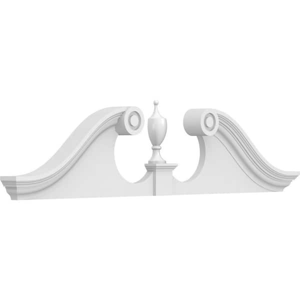 Ekena Millwork 48 in. W x 12 in. H x 2-3/4 in. P Rams Head Signature Urethane Pediment (Urn Ships Unattached in Box), Primed Tan