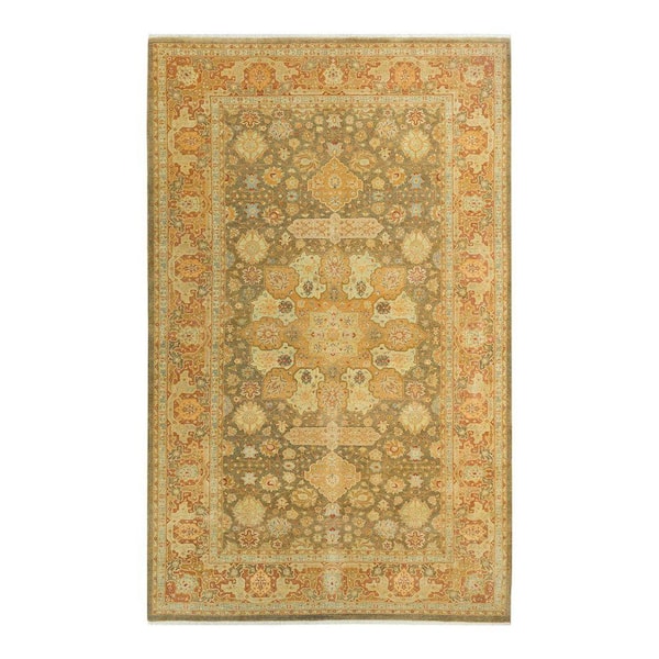 Mogul 6 ft. x 9 ft. Green Oriental Wool Indoor Area Rug