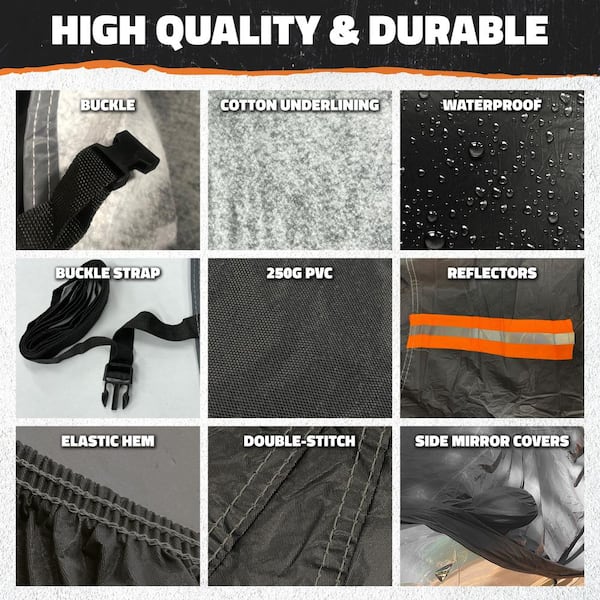Mockins 190 in. x 75 in. x 60 in. Heavy-Duty Waterproof Car Cover - Thick 250g PVC Cotton Lined - Medium Sedan