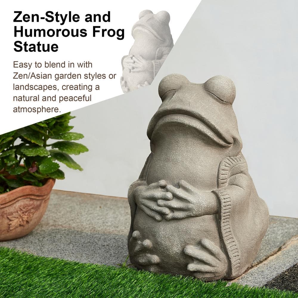 16.75" Gray Faux Concrete Zen-Style Frog Garden Statue