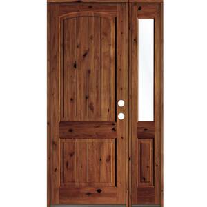 46 in. x 96 in. Rustic knotty alder Left-Hand/Inswing Clear Glass Red Chestnut Stain Wood Prehung Front Door with RHSL