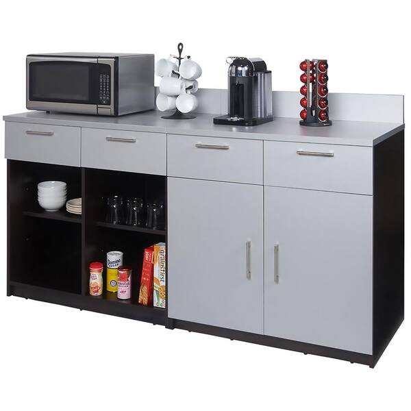 Unbranded Coffee Kitchen Espresso and Silver Sideboard with Lunch Break Room Functionality with Assembled Commercial Grade