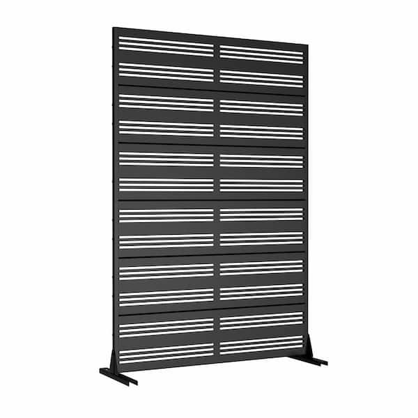Cadeninc 3.92 ft. x 6 ft. Black Metal Freestanding Privacy Screen Fence Panel