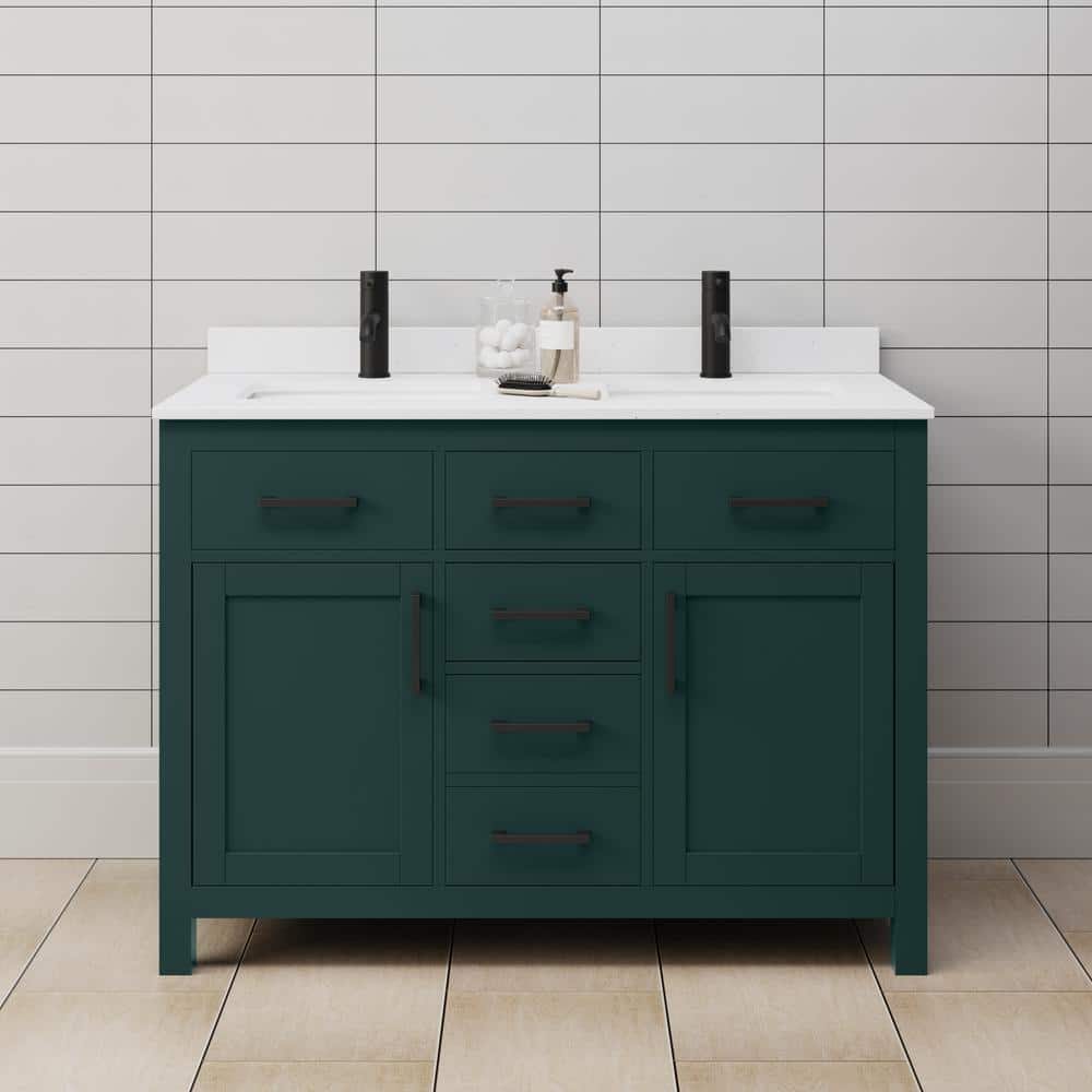 Beckett 48 in. W x 22 in. D x 35 in. H Double Sink Bathroom Vanity in Green with White Cultured Marble Top price history on PriceWatchPro