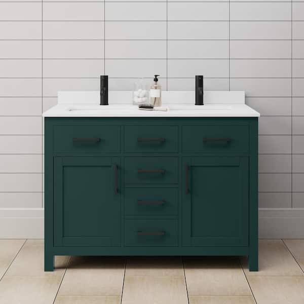 Beckett 48 in. W x 22 in. D x 35 in. H Double Sink Bathroom Vanity in Green with White Cultured Marble Top