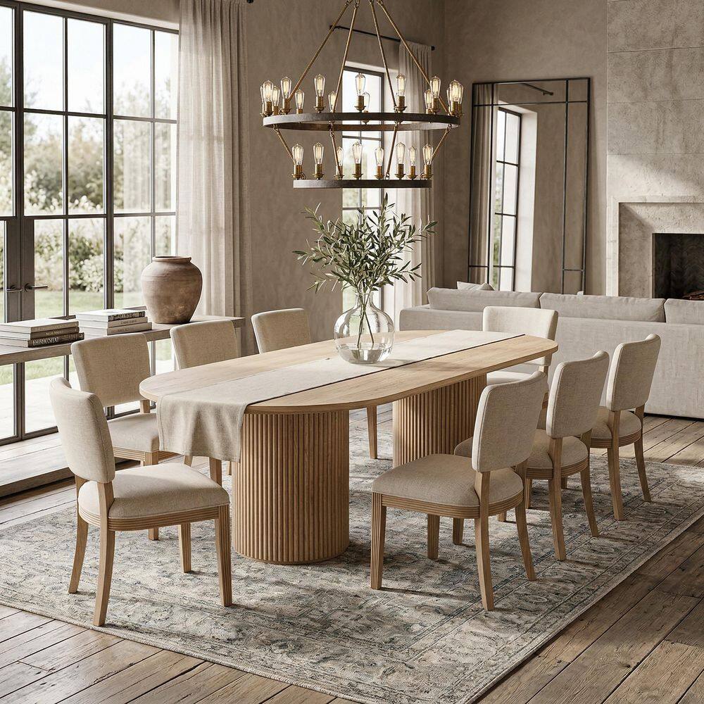 Modern Natural Wood 90.55 in. Column Base Dining Table Seats 8 with Accent Base Design, Large Table Top,Spacious Legroom price history on PriceWatchPro