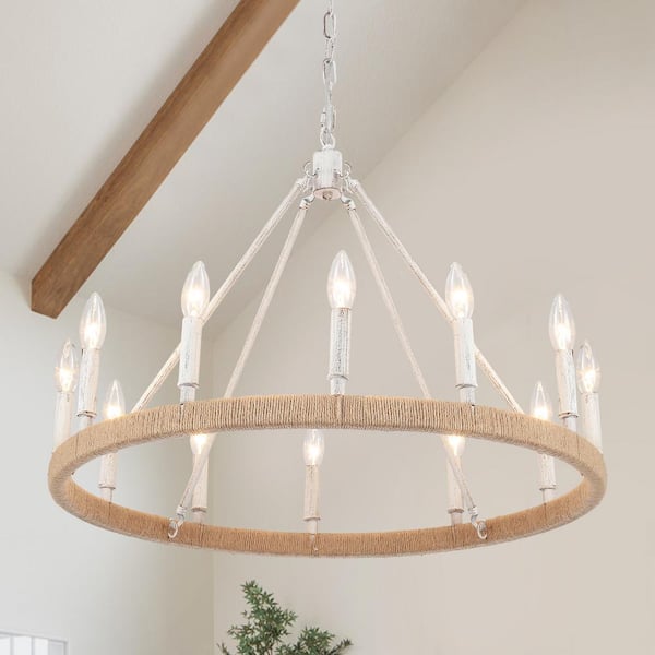 LWYTJO Calvin 12 Light White Candle Style Farmhouse Dimmable