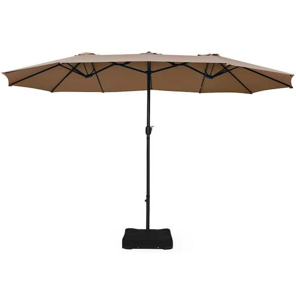 Unbranded 15 ft. Patio Double-Sided Umbrella in Brown with Hand-Crank System