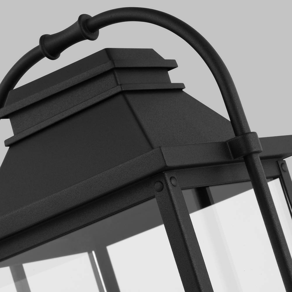 Verdae Black Three-Light Post Lantern with Clear Seeded Glass
