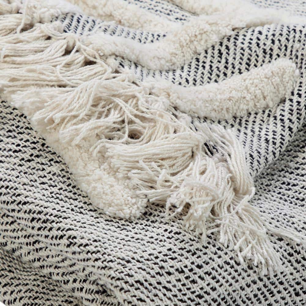 Gray & White 60" x 50" Cotton Knitted Reversible Throw Blanket