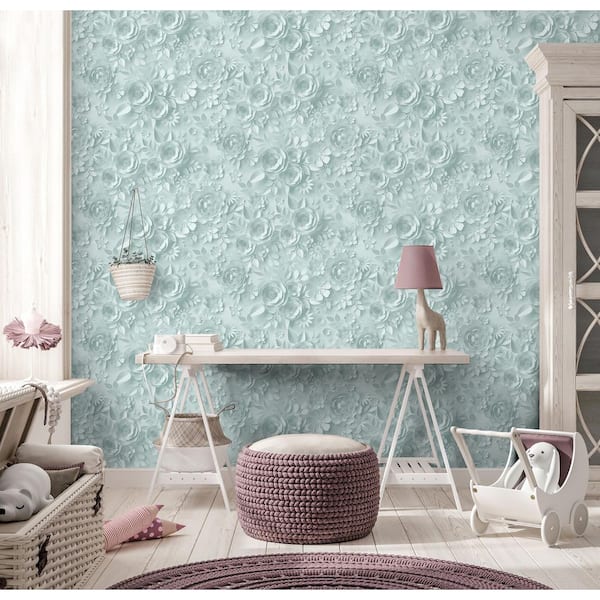 Paper Flowers Green Wallpaper