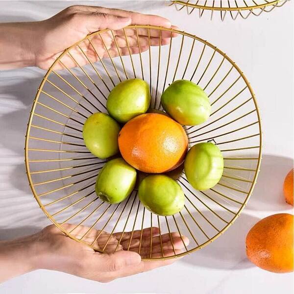 Anqtovp Large Metal Wire Fruit Bowl, Wavy Fruit Basket Fruit