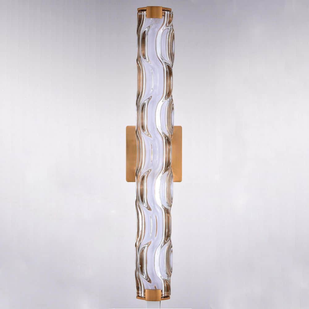 Marseille 24" Natural Brass LED Vanity Light with Sculpted Glass