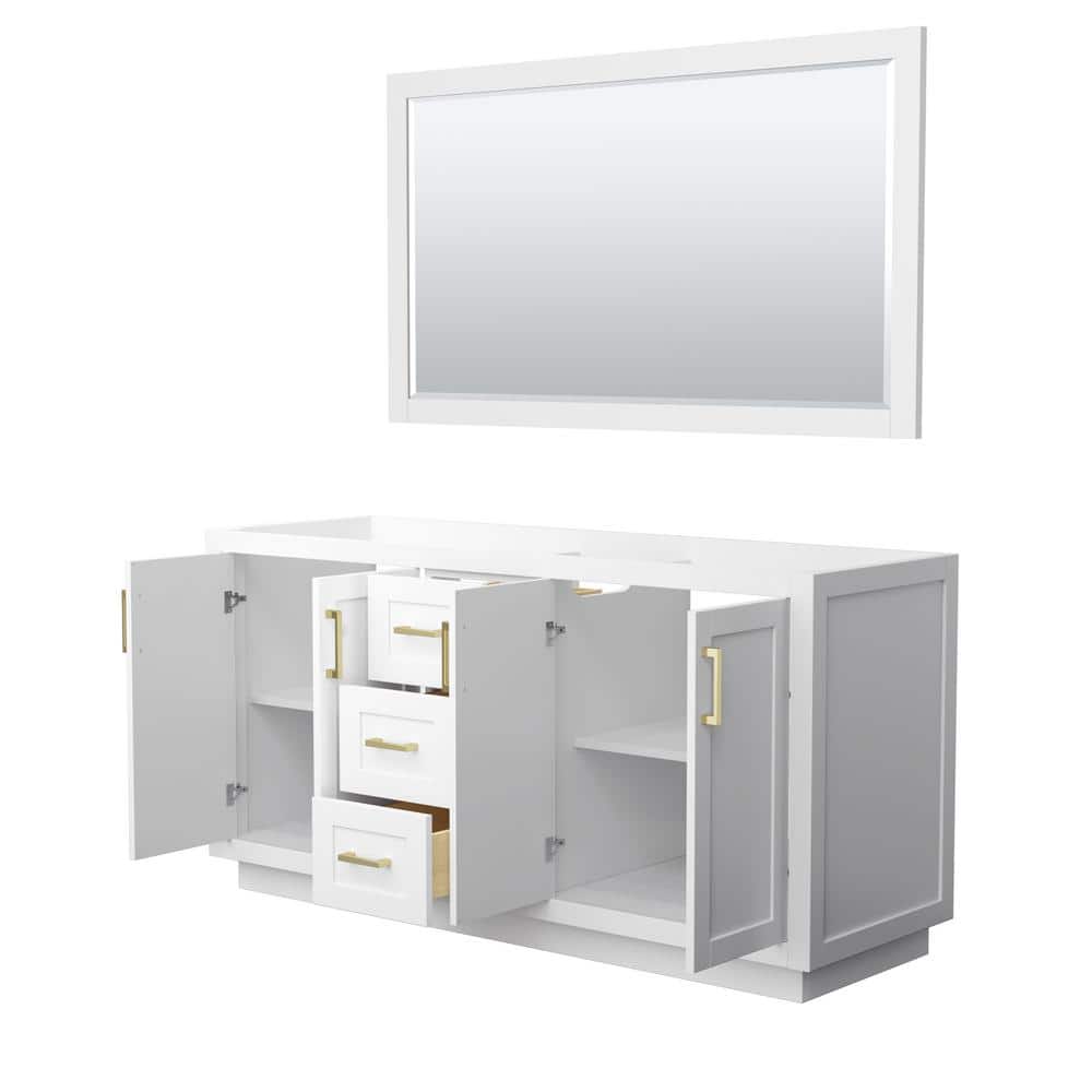 Miranda 66" White Double Bathroom Vanity with Brushed Gold Trim