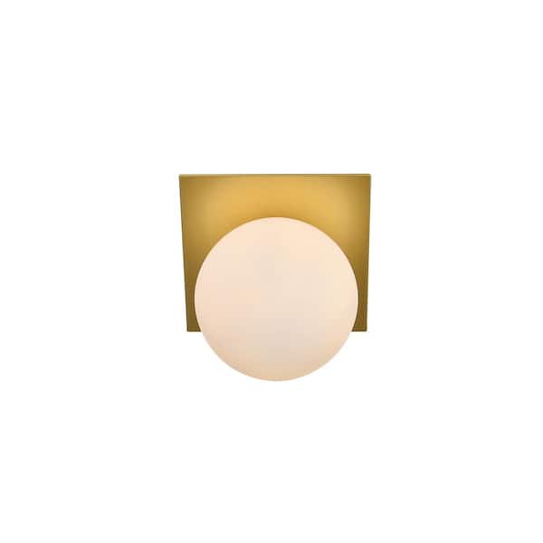 Unbranded Simply Living 7 in. 1-Light Modern Brass Vanity Light with Frosted White Round Shade