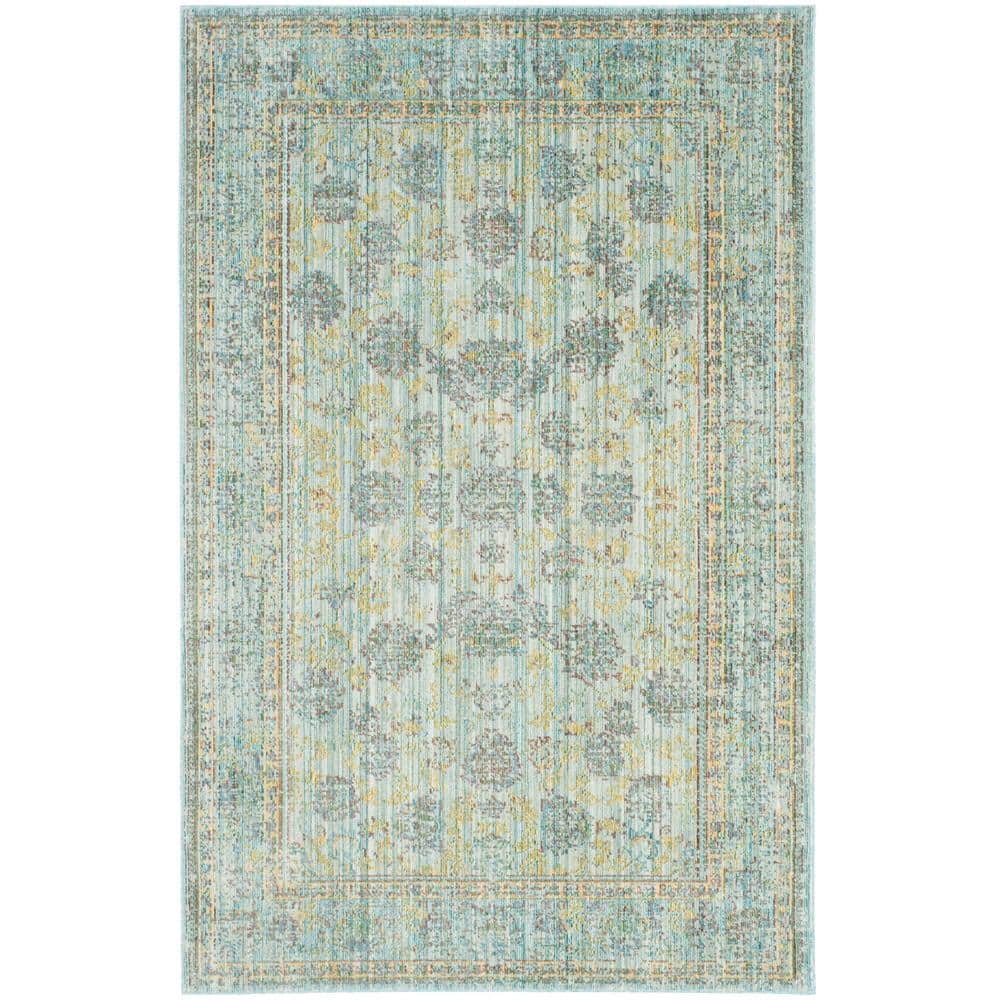 Valencia Light Blue and Turquoise Synthetic 4' x 6' Reversible Area Rug