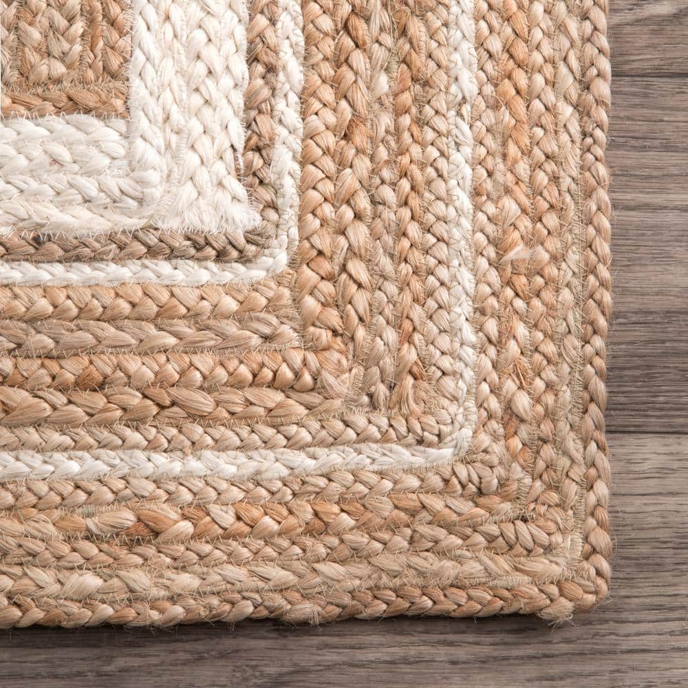 Handmade Round Off-White and Natural Jute Area Rug, 8'0"