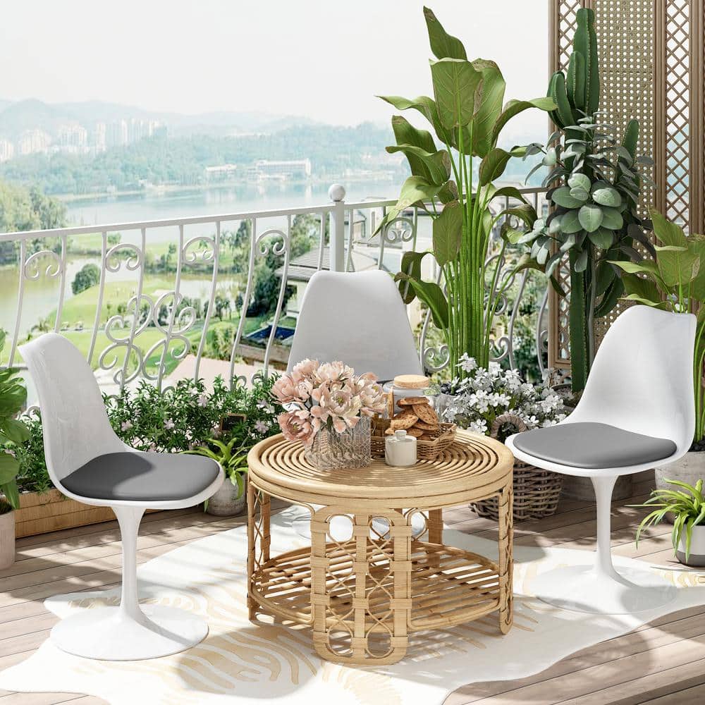 Modern Tulip Swivel Dining Chair with Gray Cushion and White Frame