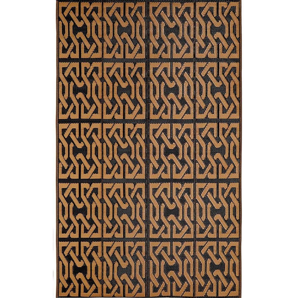 Brown 9 ft. x 12 ft. Modern Geometric Plastic Indoor/Outdoor Area Rug