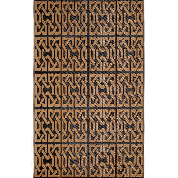 Brown 9 ft. x 12 ft. Modern Geometric Plastic Indoor/Outdoor Area Rug