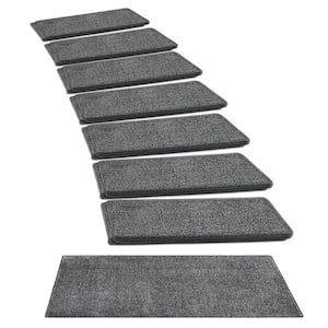 Dark Gray 9.5 in. x 30 in. x 1.2 in. Bullnose Polypropylene Non-slip Carpet Stair Tread Cover Landing Mat (Set of 15)