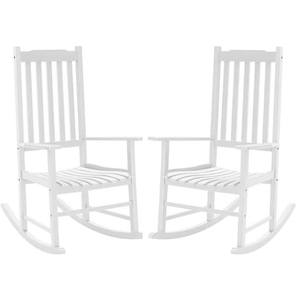 Tozey 2-Pieces White Acacia Wood Outdoor Rocking Chair Outdoor