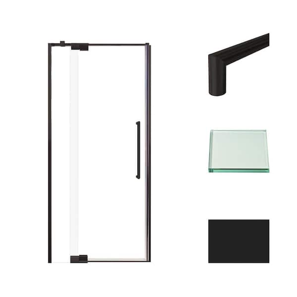 Transolid Irene 36 in. W x 76 in. H Pivot Semi-Frameless Shower Door in Matte Black with Clear Glass