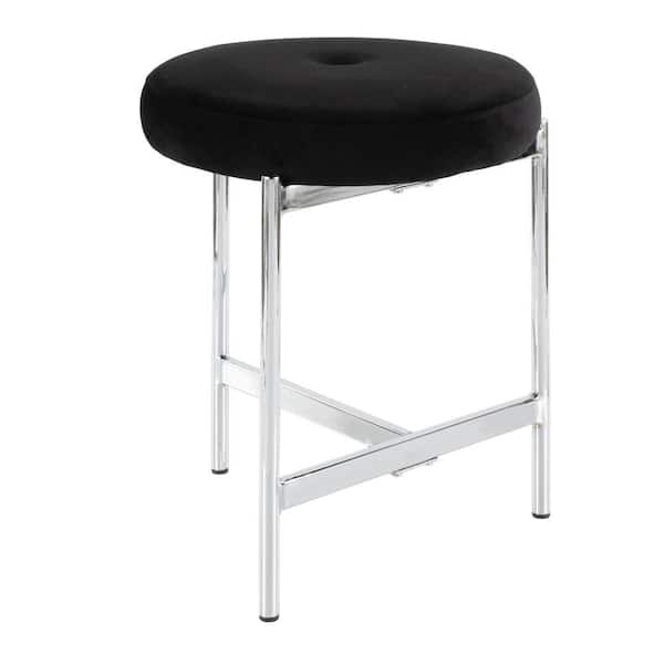 Lumisource Chloe 18 in. Black Velvet and Chrome Vanity Stool
