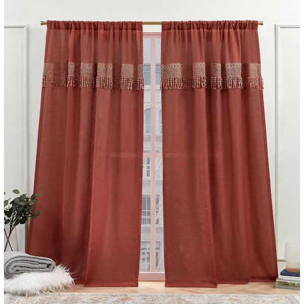 NICOLE MILLER NEW YORK Dunbar Burnt Sienna Solid Light Filtering Rod Pocket Curtain, 50 in. W x 96 in. L (Set of 2)