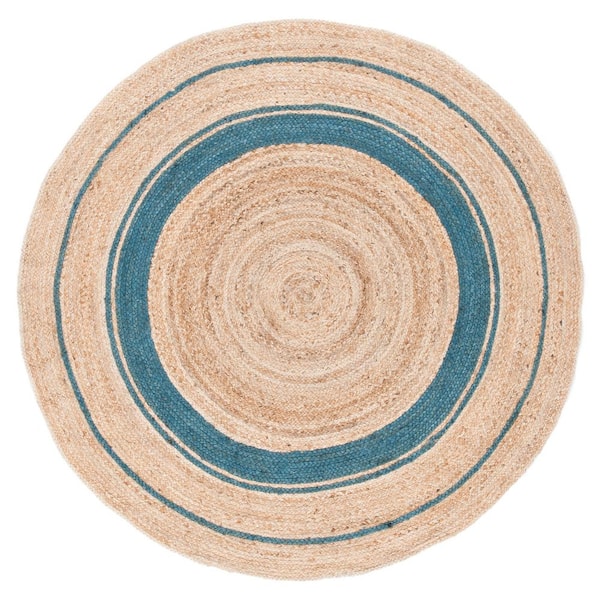 SAFAVIEH Natural Fiber Navy/Beige 6 ft. x 6 ft. Woven Border Round Area Rug