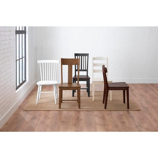 Scottsbury Charcoal Black Wood Dining Chair with Slat Back and Walnut Brown Seat (Set of 2)