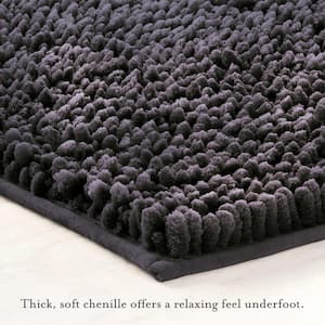 Butter Chenille 20 in. x 34 in. Bath Mat in Charcoal