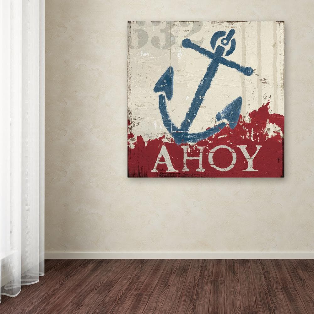 Nautical Red and Blue Anchor Canvas Wall Art 24'' x 24''