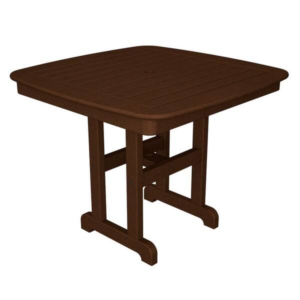 POLYWOOD Nautical 37 in. Mahogany Plastic Outdoor Patio Dining Table