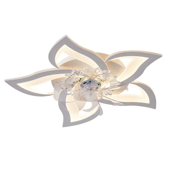Sunpez 27 in. W White Indoor Ceiling Fan with Lights Modern Flower Fan LED Dimmable Timing, App and Remote Control