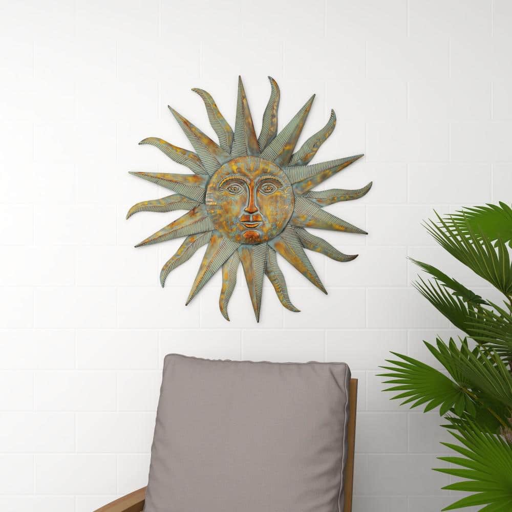 Gold Distressed Metal Sunburst Wall Sculpture