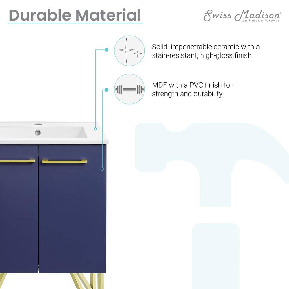 Annecy 24" Navy Blue Bathroom Vanity with Gold Accents