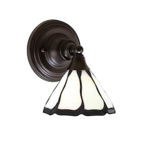 Fulton 1 Light Espresso Wall Sconce 7 in. Pearl & Black Flair Art Glass